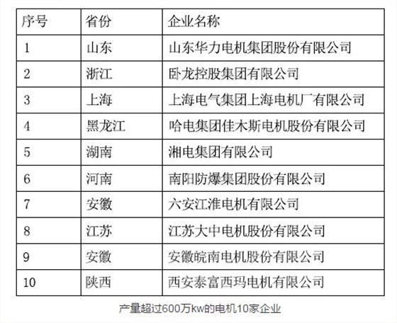 产量超过600万kw的电机10家企业